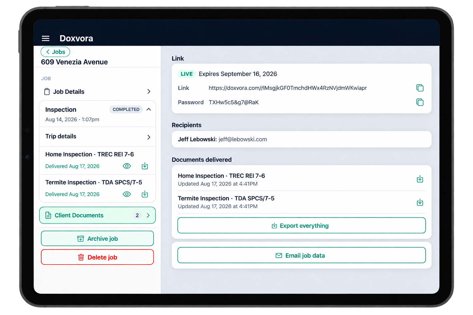 Client documents on iPad